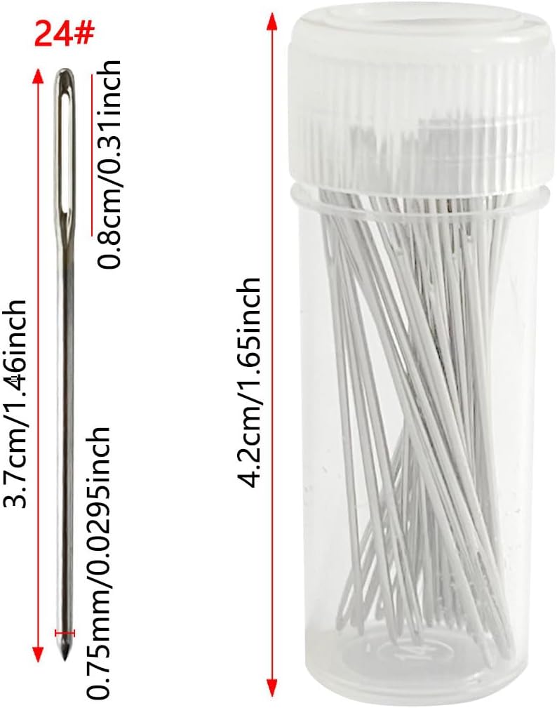 Zhenqing 50 Pack Size 24 Round Head Cross Stitch Needles with Free Needle Threader & Plastic Case - Blunt Tip Embroidery Needles for Tapestry, Sewing, Crafts(67250) - Image 2
